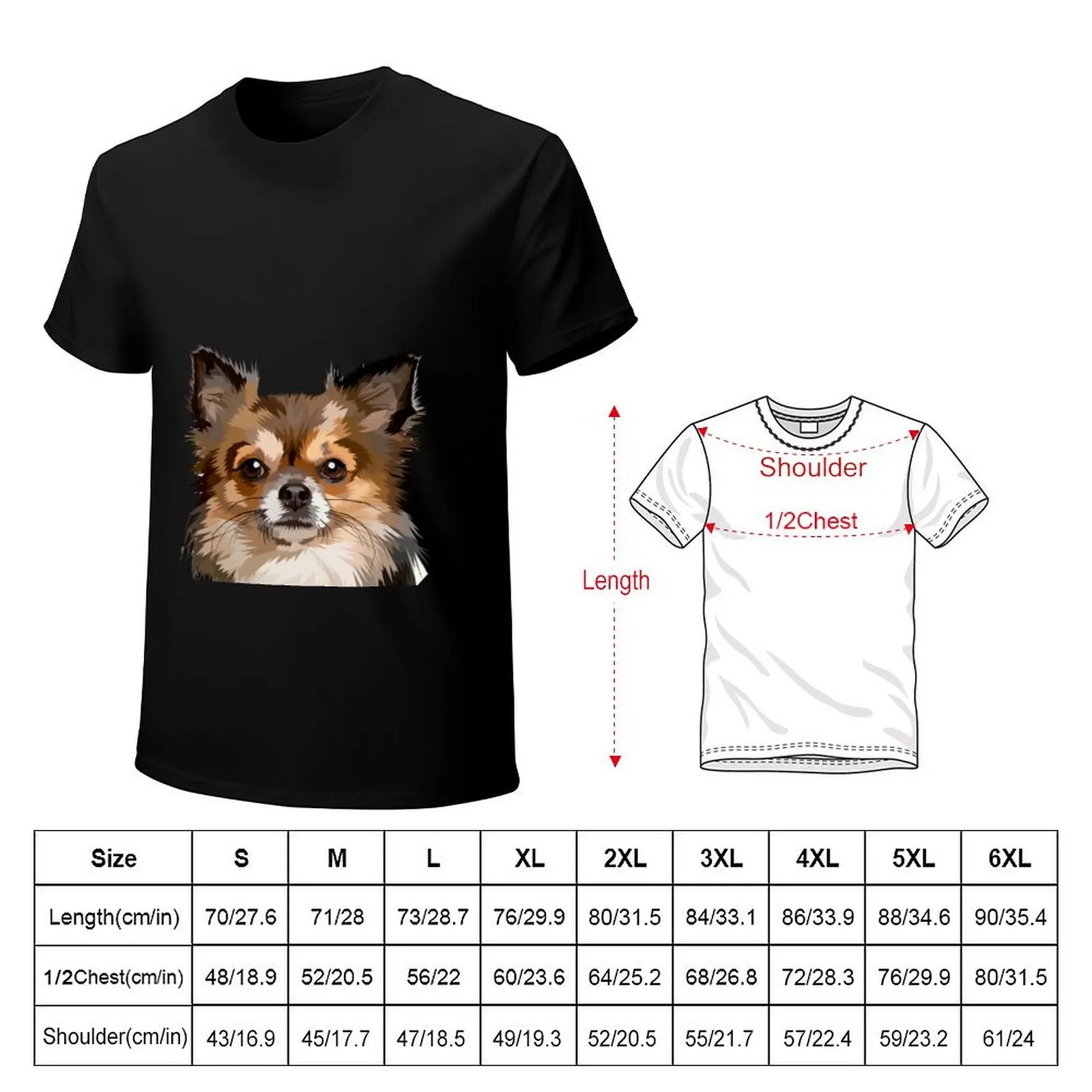 Long haired Chihuahua Brown Head Face T-Shirt Trendy Casual Short Sleeve Shirt