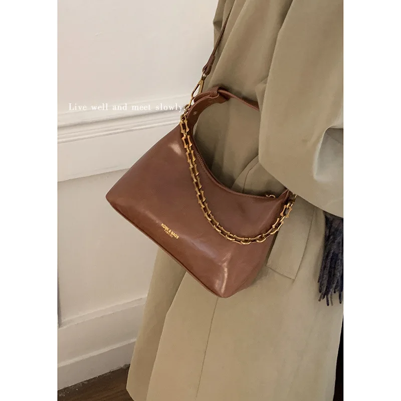 

​​2025 Vintage Chain Handle Bag Elegant Womens Shoulder Purse Minimalist Underarm Crossbody Bag Classic Retro Handbag