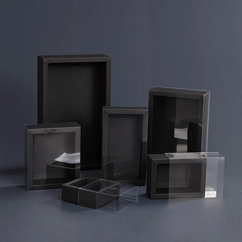 20pcs Kraft Paper Drawer Boxes with Clear PVC Sleeve Handmade Soap Box Packaging Wedding Party Cookies Candy Cake Box