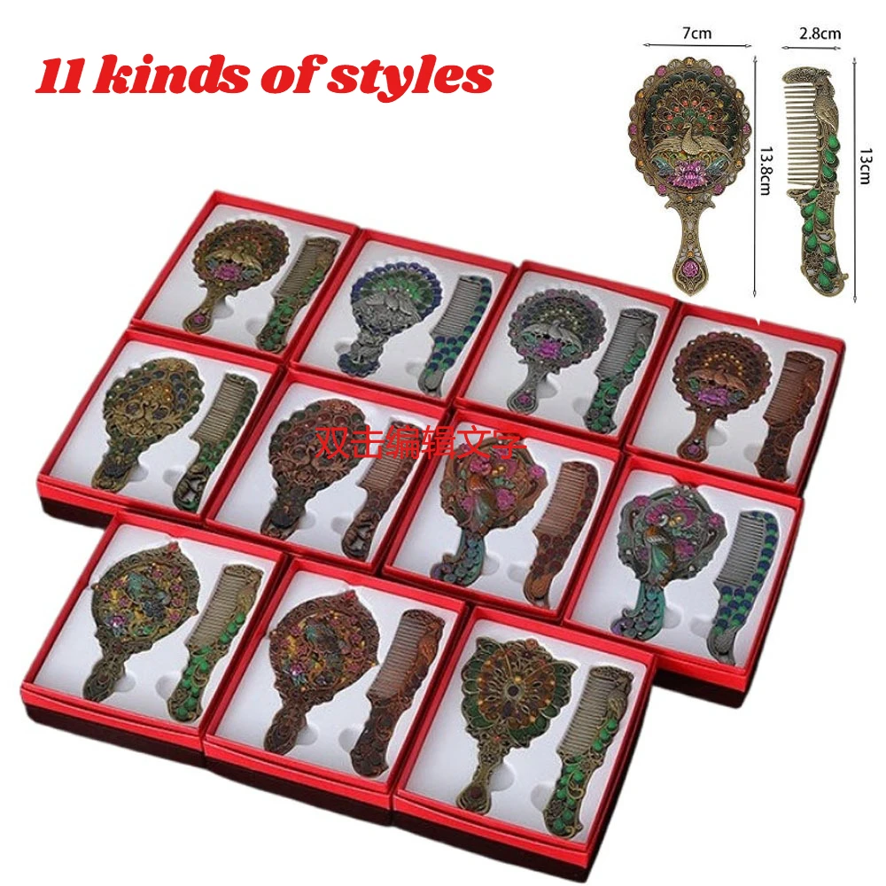 

Портативное маленькое зеркало в стиле ретро с открытым экраном и металлической ручкой, винтажное ручное косметическое компактное зеркало-расческа для макияжа, подарок