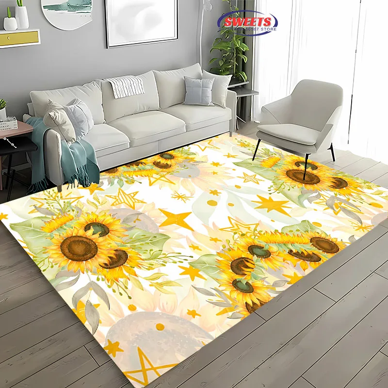 

3D Printing Sunflower Carpet for Living Room Bedroom Hallway Long Strip Anti-slip Soft Rug, Sofa Doormat Home Kitchen Decor Mat