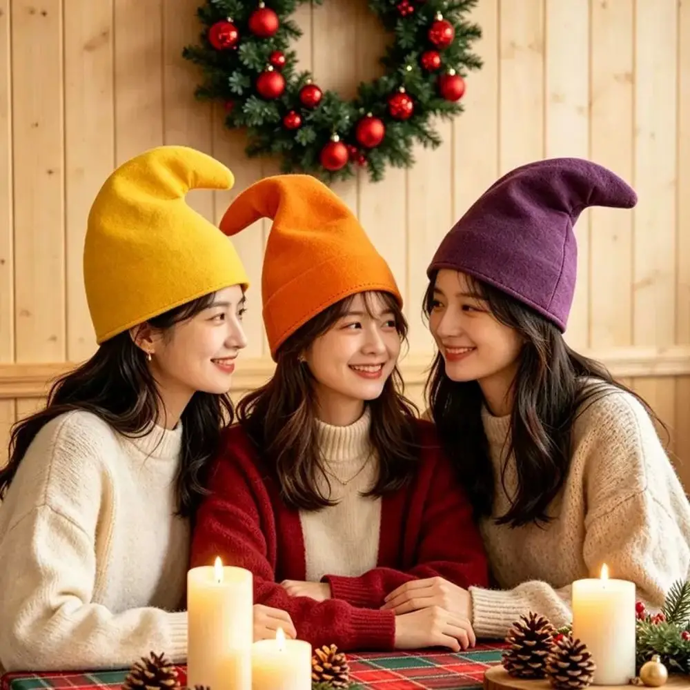 Dress Up Long Pointed Xmas Elf Hat Solid Color Soft Gnome Hats Christmas Elves Dwarf Gnome Pixie Headwear Christmas Festive