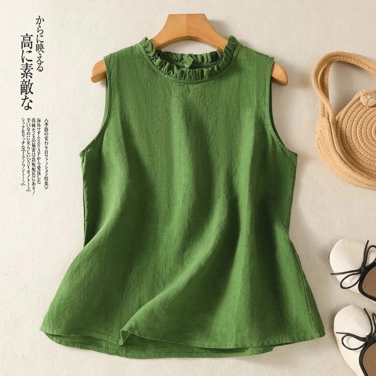 Damen Vintage Baumwoll-Leinen Tanktop Sommer Rüschenkragen Ärmellose Bluse Locker Atmungsaktives Freizeithemd Elegante Weste 2026