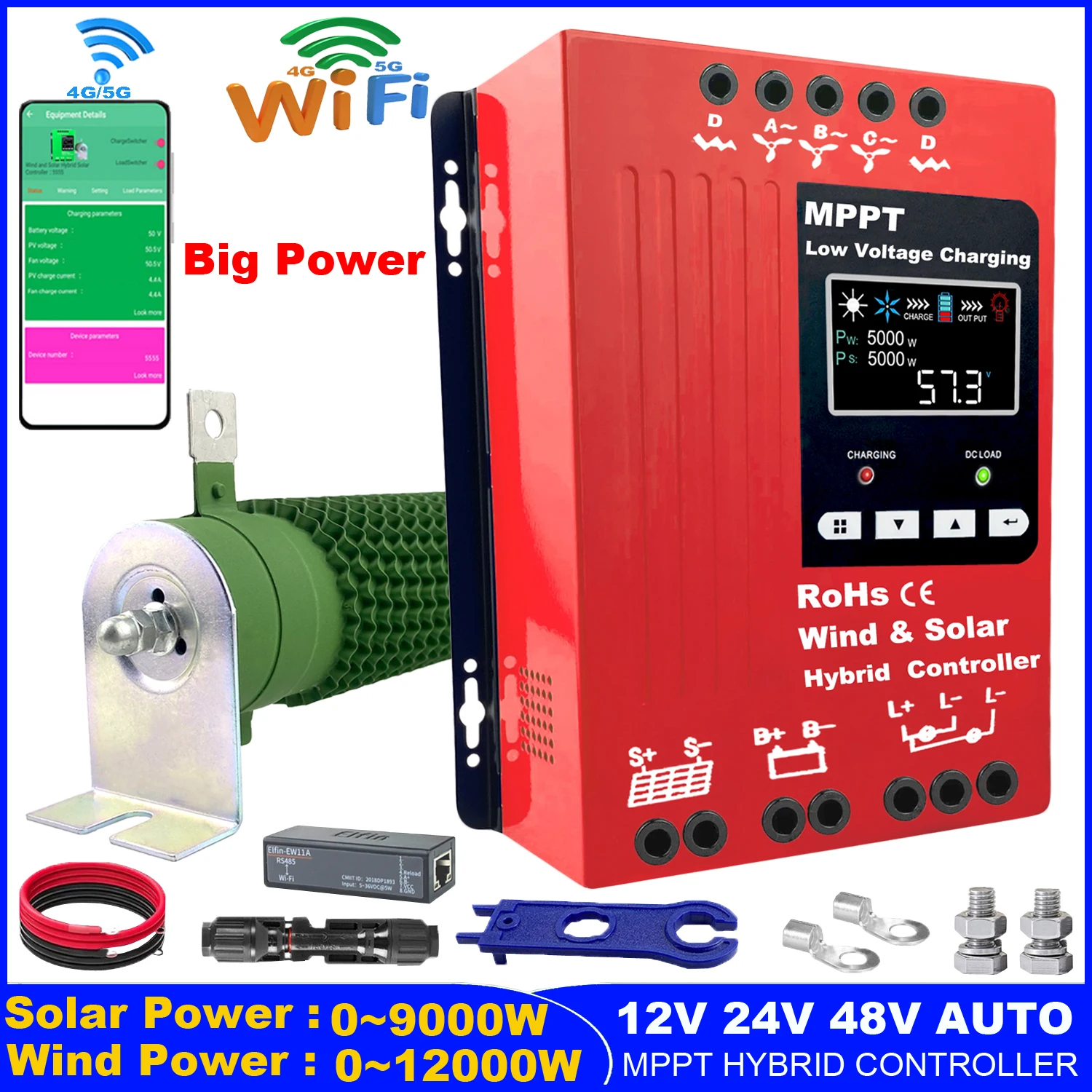 3000-11000W WIFI Hybrid Solar Wind Charge Controller Power System MPPT Solar Regulator For 12V 24V 48V Lithium Lead-acid Battery