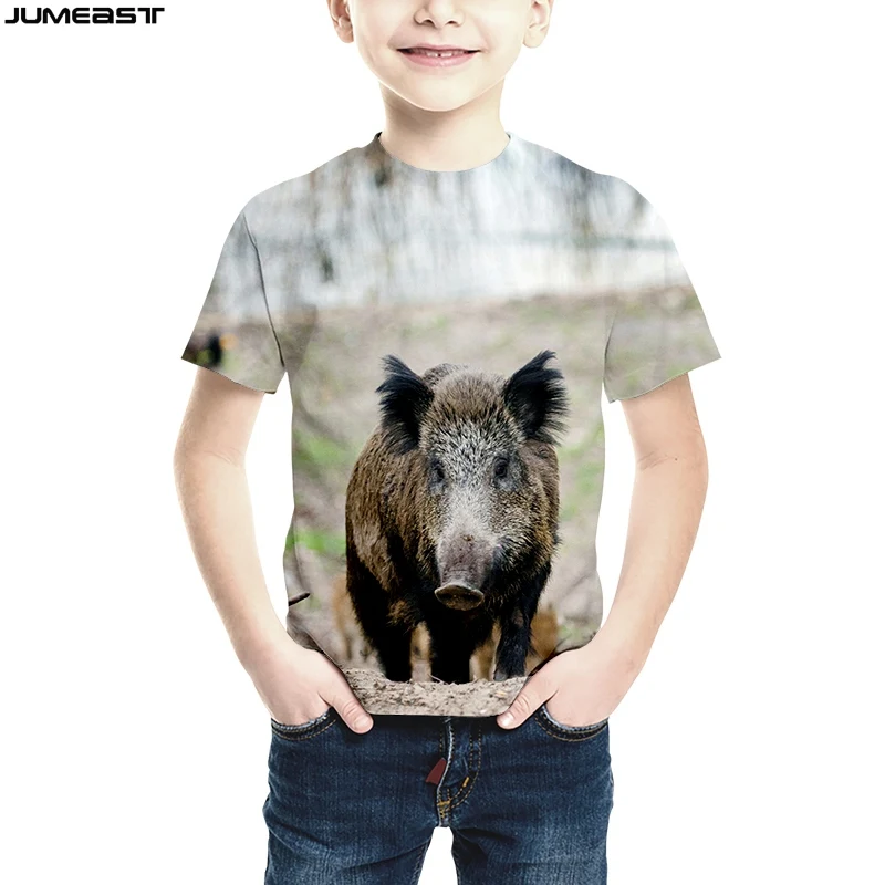 Jumeast Y2k Men Women 3D Printed Children T-Shirt Animal Wild Boar Hip Hop Short Sleeve Kids T Shirt Sport Pullover Tops Tees