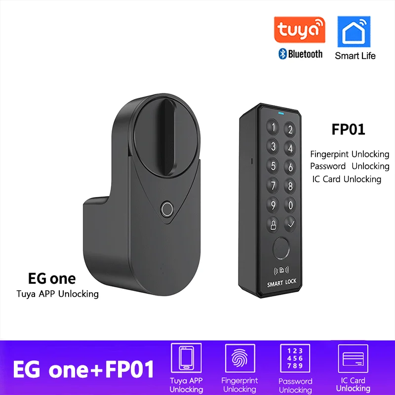 RAYKUBE EG one Tuya BLE slim elektronisch deurslot + draadloos vingerafdruk- en PIN-toetsenbordslot FP01 Kit – geen boren nodig