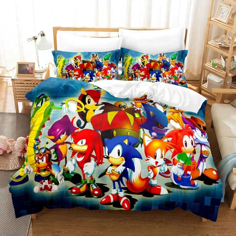 Set di biancheria da letto Sonic con federa per uso domestico Anime Harajuku stampa 3D Cosplay tessili per la casa biancheria da letto King Size