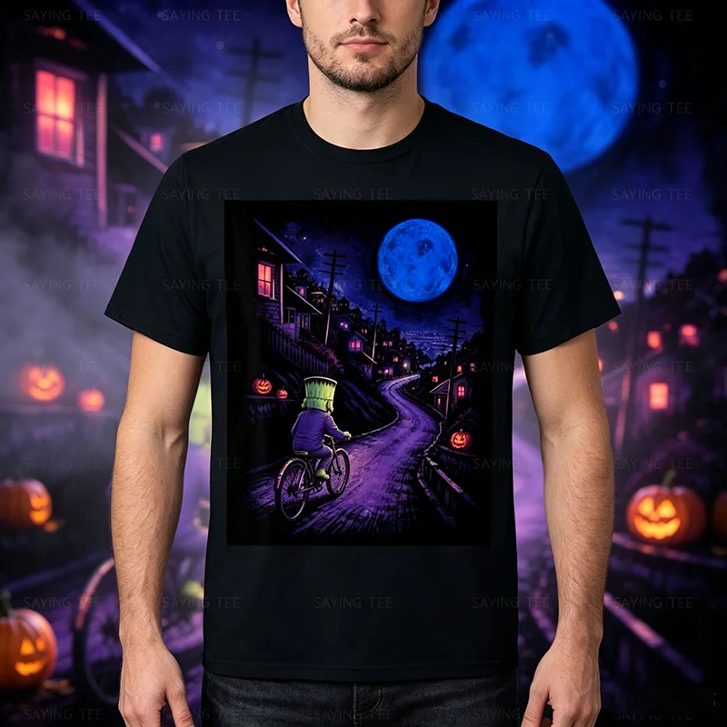 Frankenstein auf Fahrrad Halloween Fahrrad Radfahren T-Shirt Y2k Fahrradtour Vollmond Radfahren Gruselige Geschenke Grafik-T-Shirt Geschenke – Detail 4