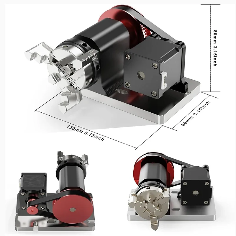 4th Axis Rotary Axis Module For TTC450 Laser Milling Machine 3-Jaw Chuck Structure Rotary Axis Clamp Diameter 4-60mm