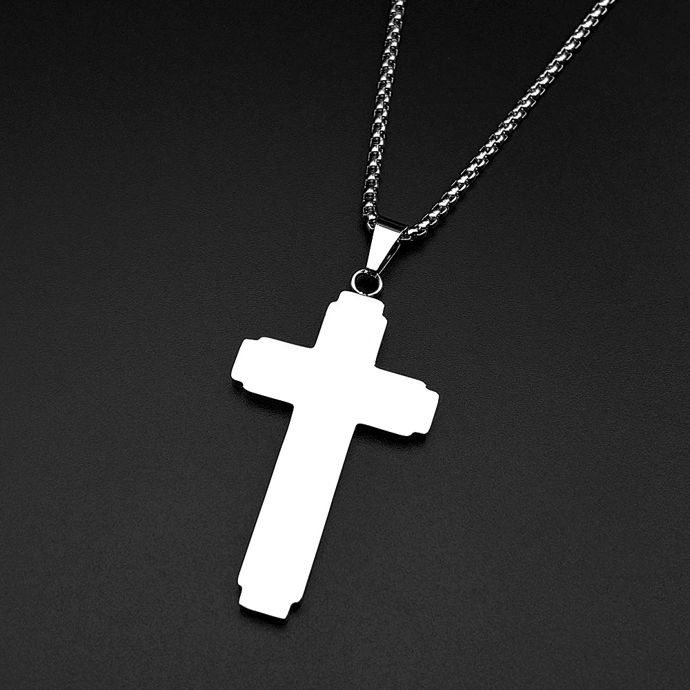 Christliche Bibel-Kreuzkette Halskette aus Edelstahl mit großem Anhänger, religiöser Gebetsschmuck für Männer, Corrente Masculina – Detail 8
