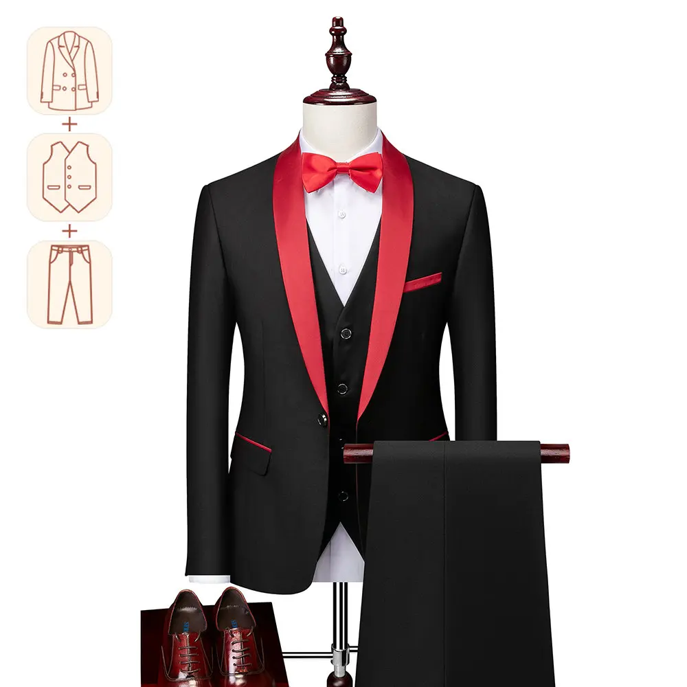 

Groom Suit Men's Three-piece Slim-fit Tuxedo Wedding Dress Business Casual Handsome Suit for Men