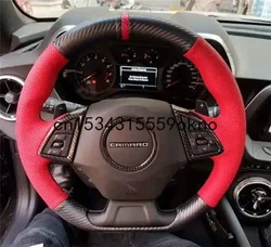 Customized For Chevrolet Camaro DIY Hand Sewn Car Steering Wheel Cover Top Leather Accessories