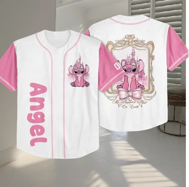

Новая розовая бейсбольная куртка Disney Stitch 2026 года и женская футболка с принтом для повседневной носки, милые и стильные наряды для путешествий