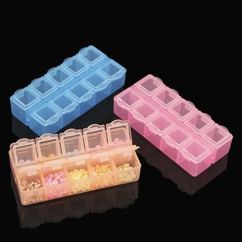 10 Grids Independent Adjustable Plastic Storage Box For Small Component Ring Jewelry Organizer Bead Pills Tool Nail Art Tip Case