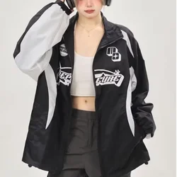 HOUZHOU Vintage Y2k Racing Jacket Women Streetwear Oversize Korean Fashion Windbreaker Hippie Motorcycle Jackets Autumn Winter