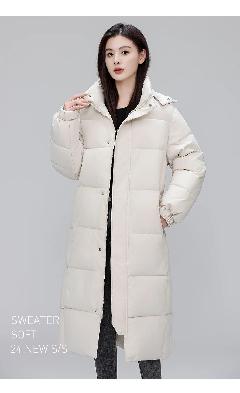 Winter Long Puffer Coat for Women Hooded Quilted Windproof Warm Zip Up Outerwear Russian Cold Weather Snow Jacket Over Knee Cozy