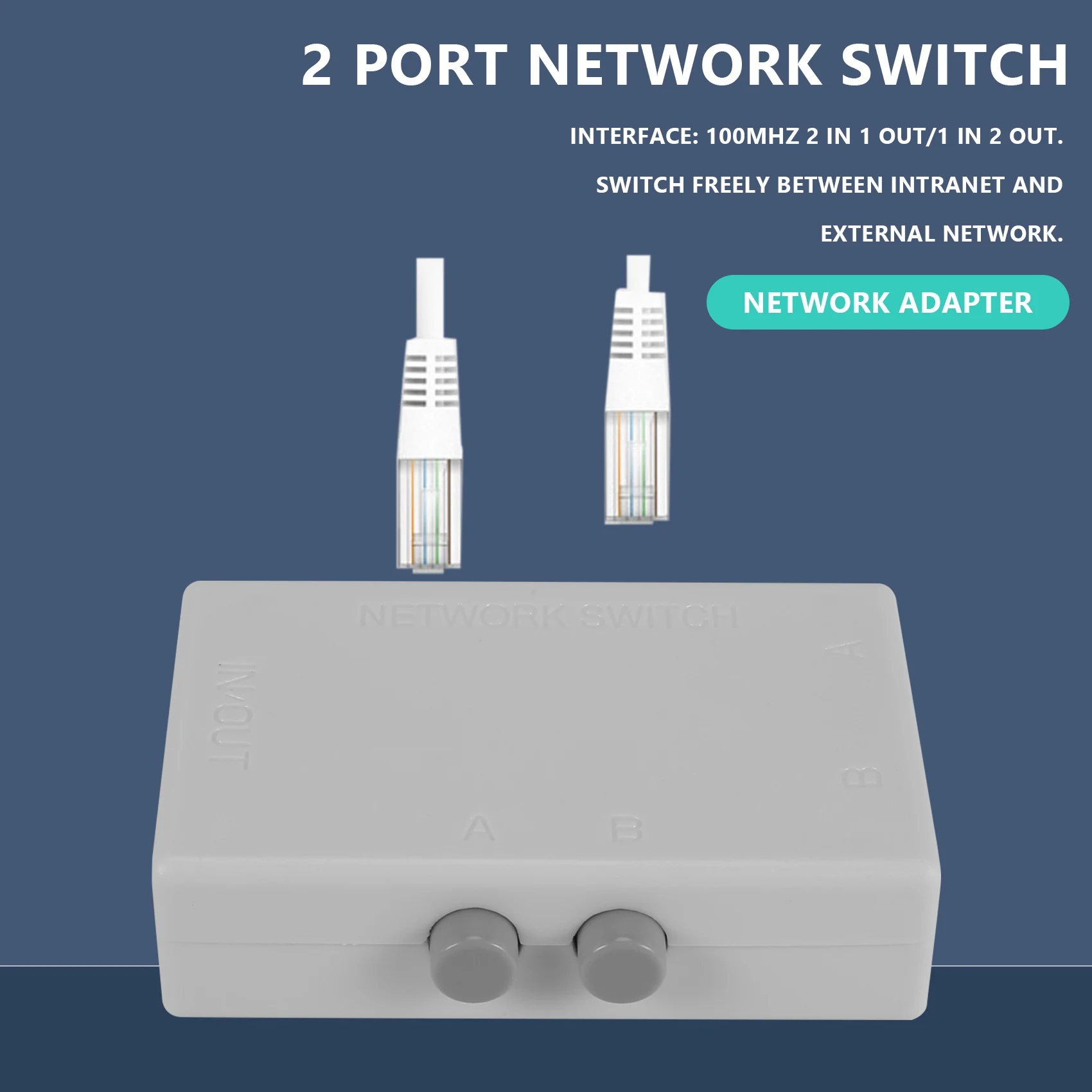 A68Z Mini 2 Port RJ45 RJ-45 Network Switch Ethernet Network Box Switcher Dual 2 Way Port Manual Sharing Switch Adapter HUB