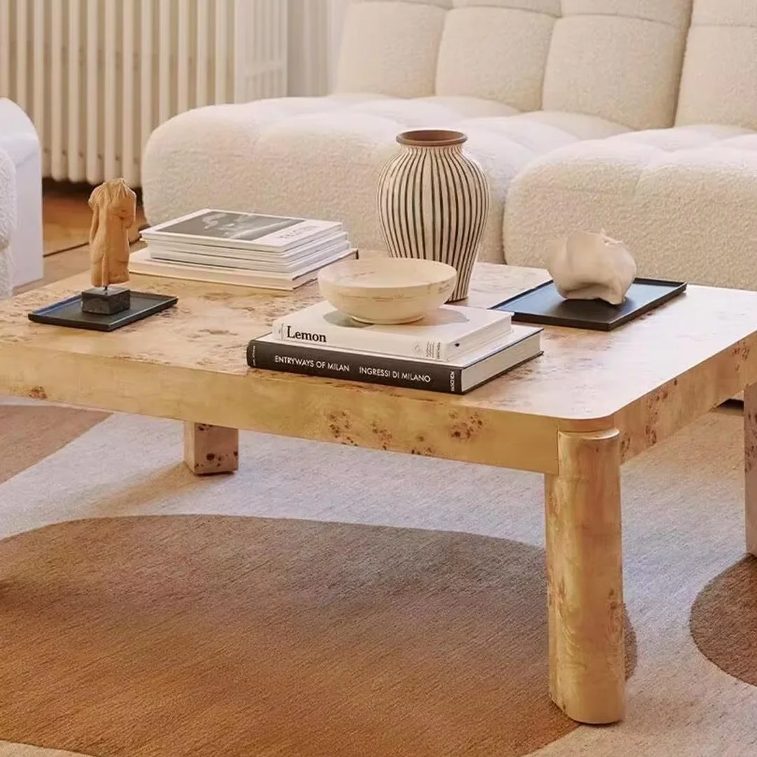 Italian Designer Retro Light Luxury Wabi-Sabi Style Solid Wood Tree Bark Coffee Table Small Side Table Set for Living Room