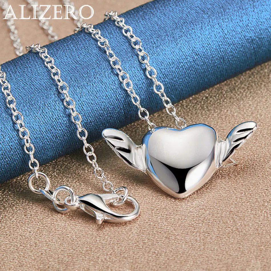 ALIZERO 925 Sterling Silver Necklace 16-30 inch Chain Flying Heart Pendant Necklaces For Women Men Fashion Party Jewelry Gifts