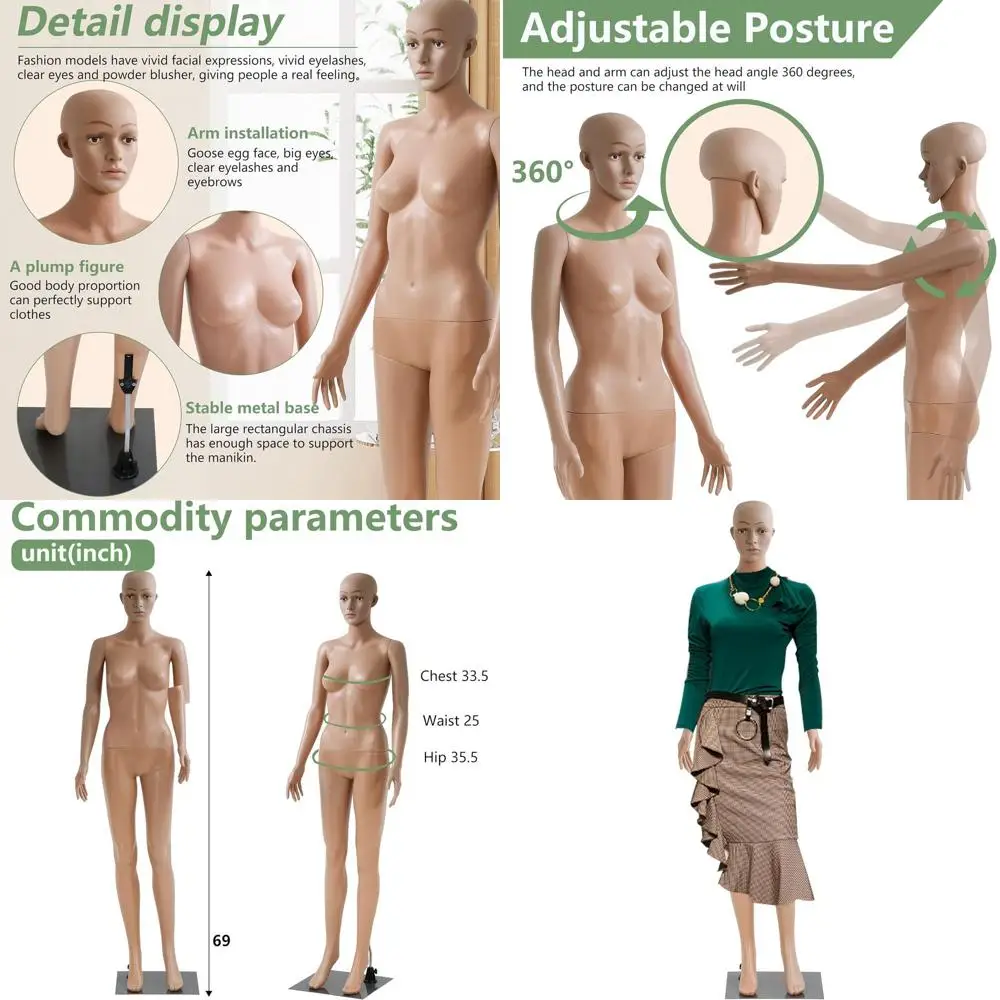 

Вращающийся манекен женский в полный рост (69 см) со съемными руками для демонстрации одежды