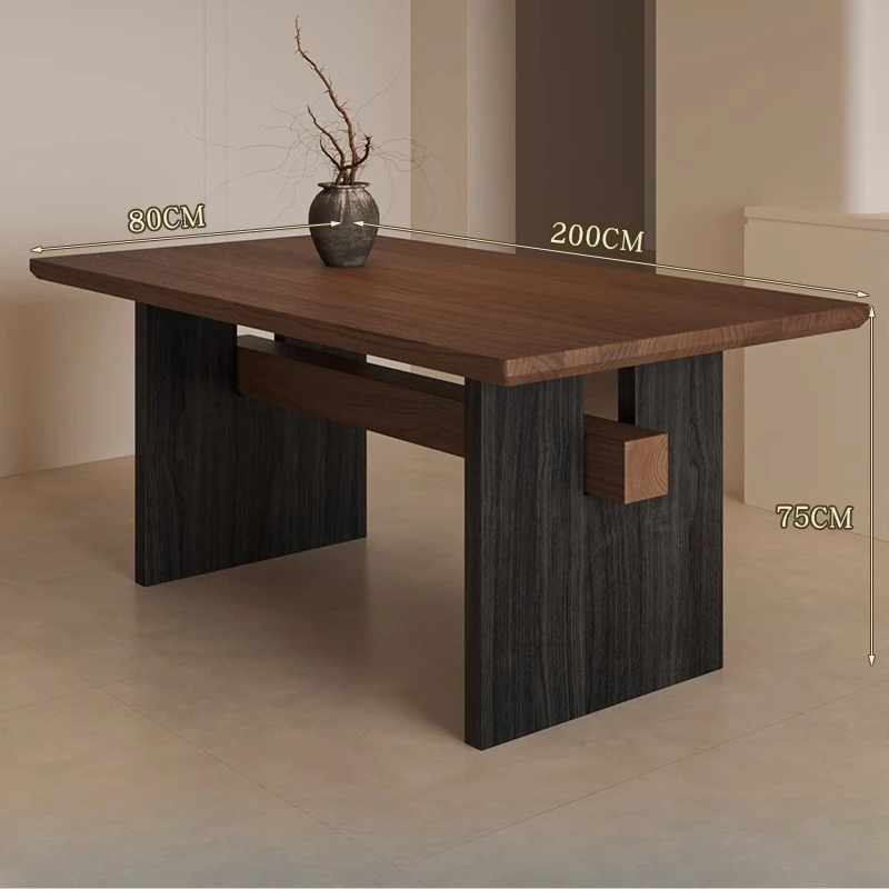 Wabi Sabi โบราณไม้โต๊ะรับประทานอาหารเก้าอี้ครัวเรือนขนาดใหญ่ Board สี่เหลี่ยมผืนผ้า Retro ห้องนั่งเล่นโต๊ะชาตารางเฟอร์นิเจอร์