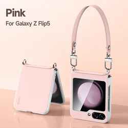 Leather Case for Samsung Galaxy Z Flip 6 5  ZFlip6 Matte Anti-Fingerprint Hinge Armor Back Cover lanyard