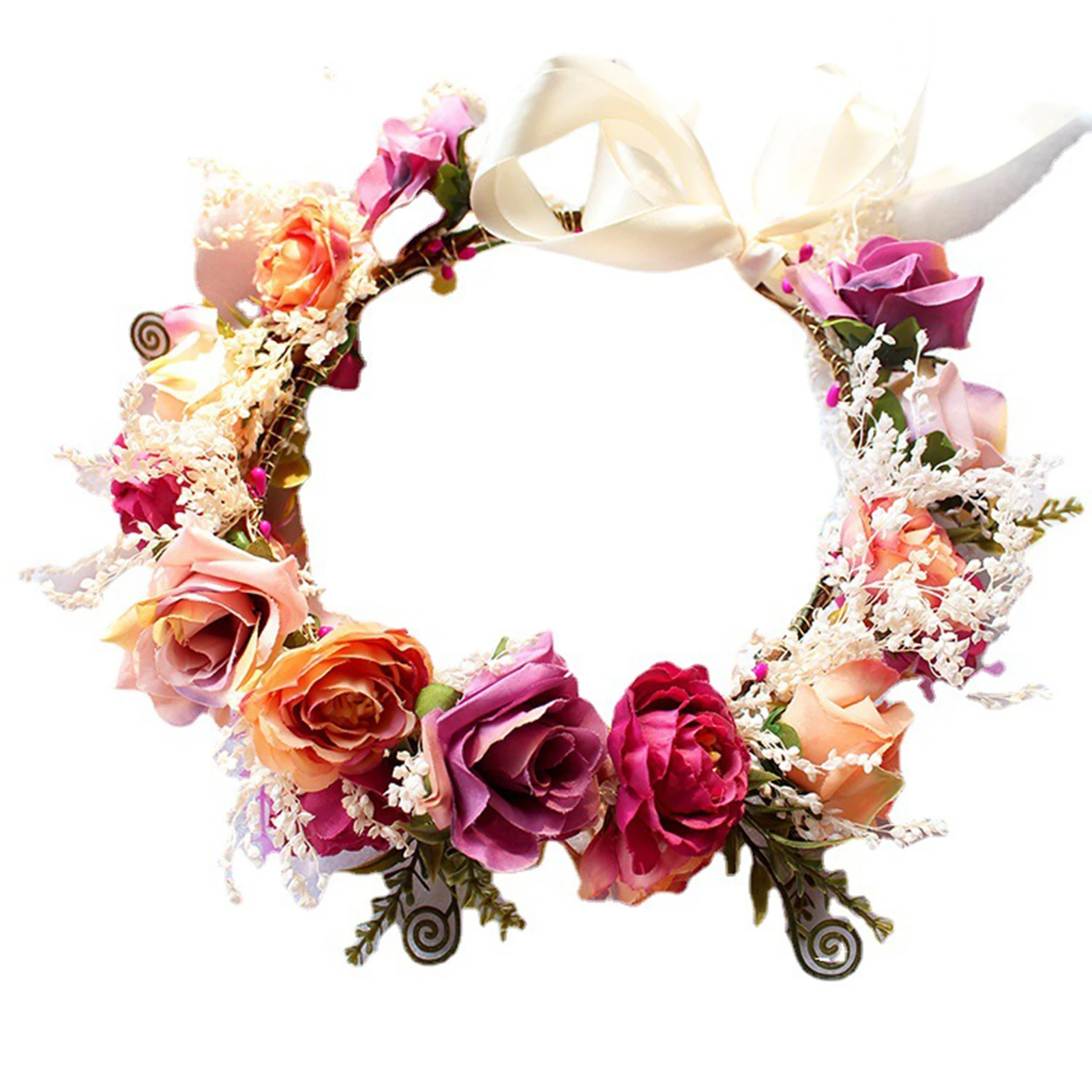 Adjustable Cloth Flower Headdress Skin-friendly Artificial Flower Garland Headdress for Festival Wedding Party Head Decor SNO88