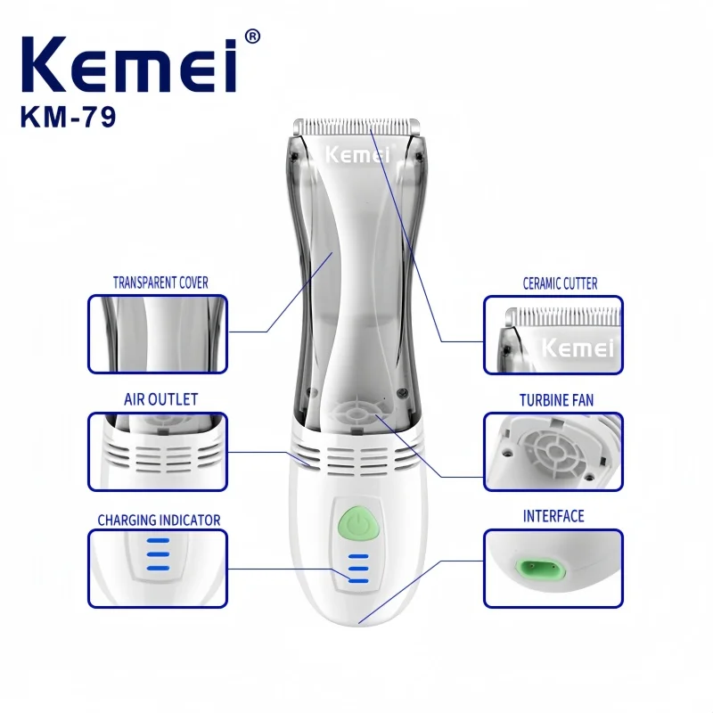 ماكينة قص الشعر الأوتوماتيكية Kemei KM-79 للأطفال - تصميم مدمج، ضوضاء منخفضة، شفرات سيراميك، ماكينة تشذيب الشعر المنزلي