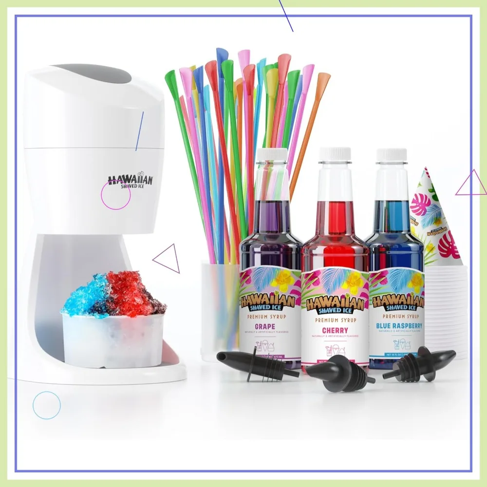 

Набор для приготовления гавайского ледяного смузи с 3 вкусами, 25 стаканчиками, трубочками, насадками для розлива и формами для льда для домашнего использования