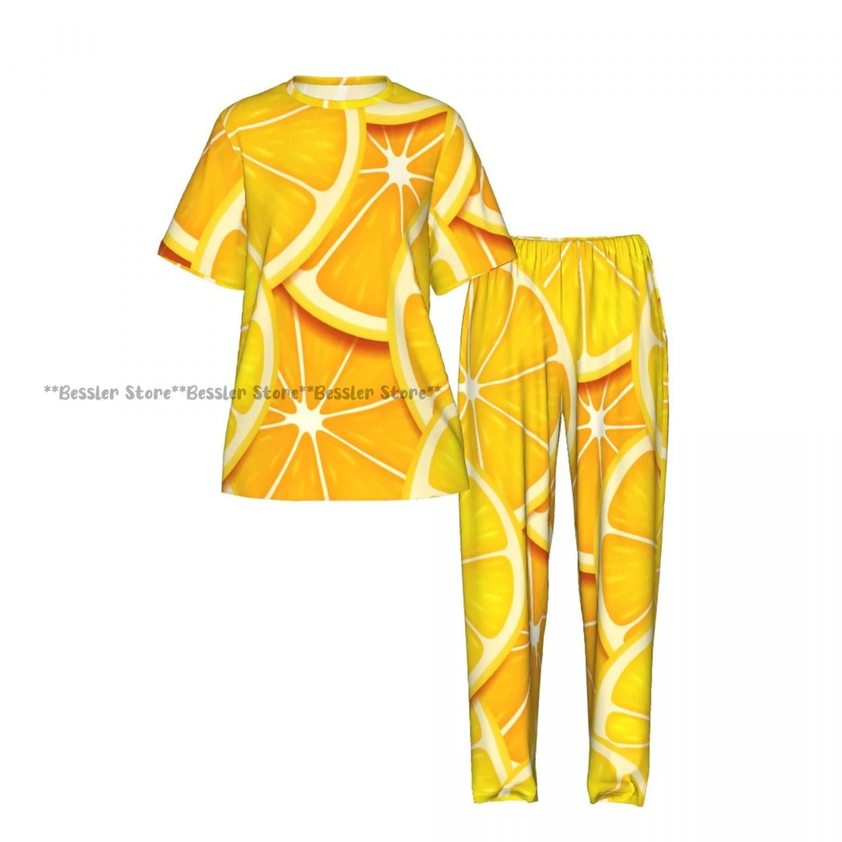 Women's Pajamas Set Textures Lemon Slices Bright Short Sleeve Sleepwear 2 Piece Homewear Loungewear