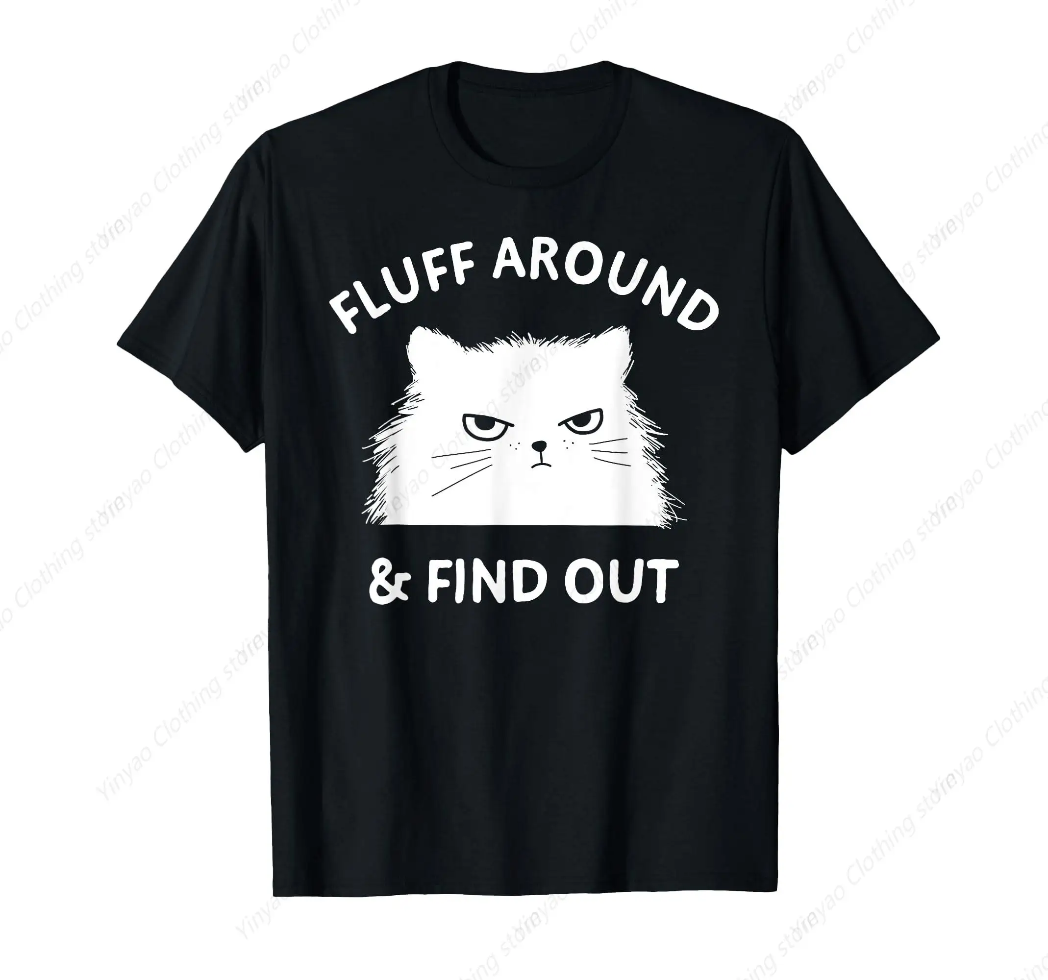 

Fun satire cat humorous T-shirt fashionable personality charm men's shirt cotton casual men's and women's clothing