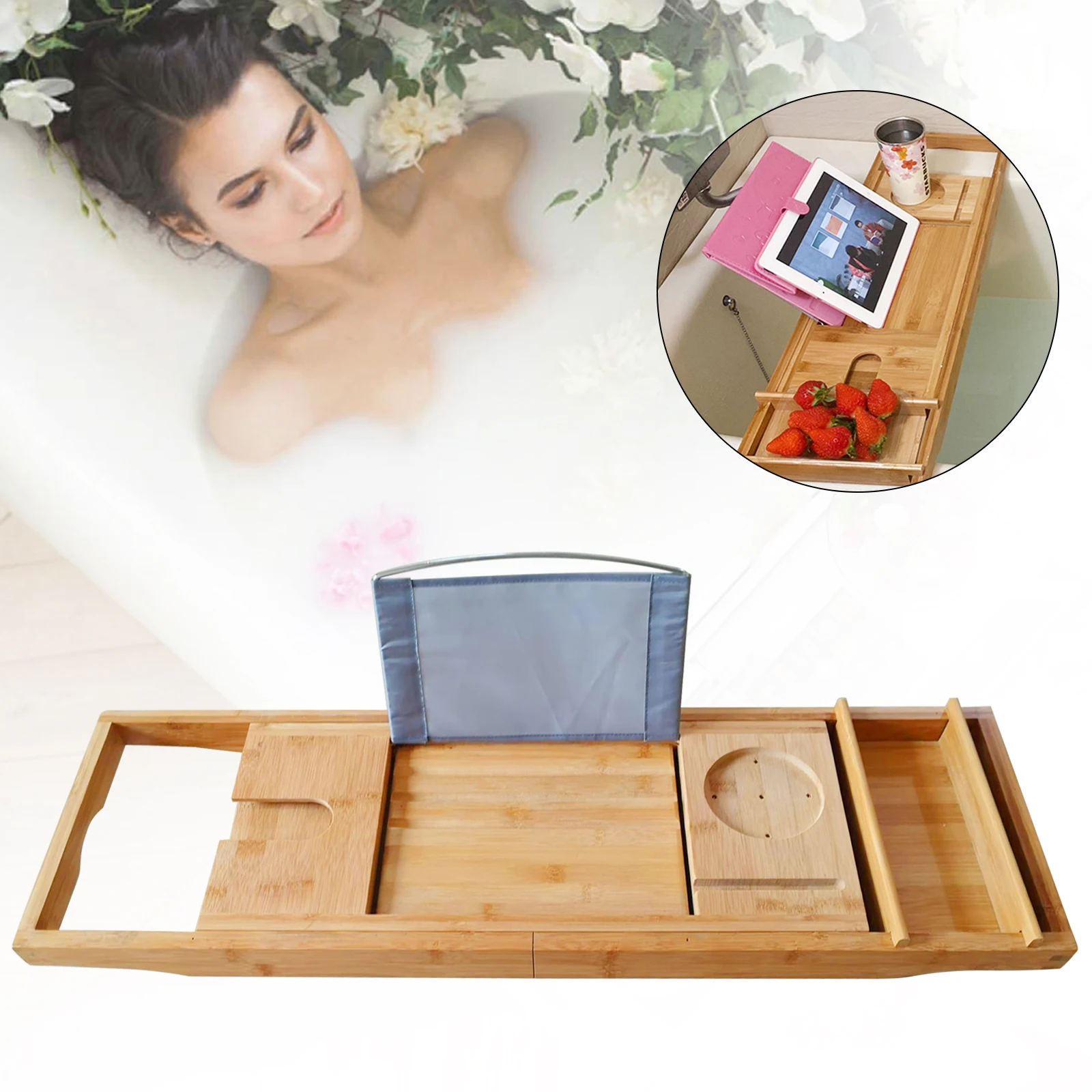 Storage Rack Retractable Bathroom Multifunctional Shelf Bamboo 1 Layer Bathroom Storage Provide a Comfortable Bathing Experience