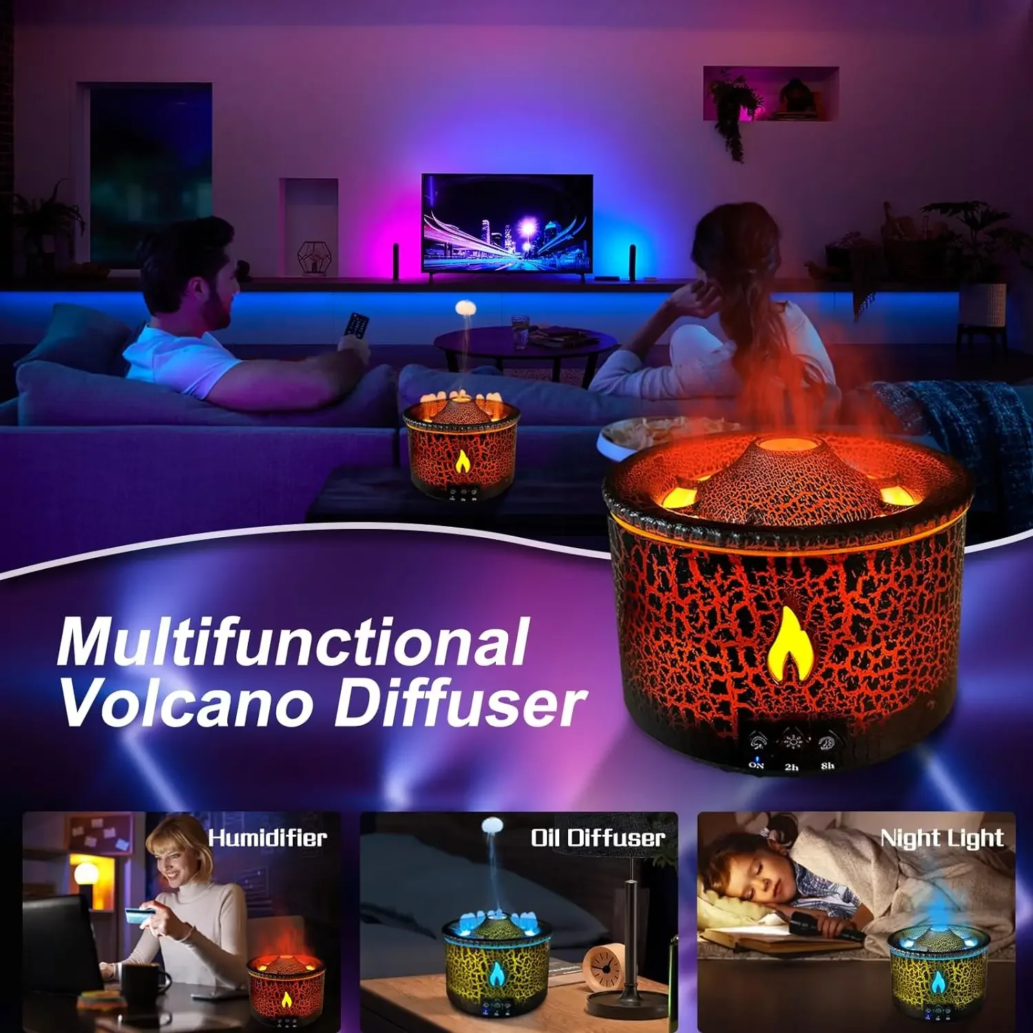 

Flame Volcano Ultrasonic Essential Oil Diffuser Room Fragrance Jellyfish Mist Steamers: Air Humidifier Smoking with Aromatherapy