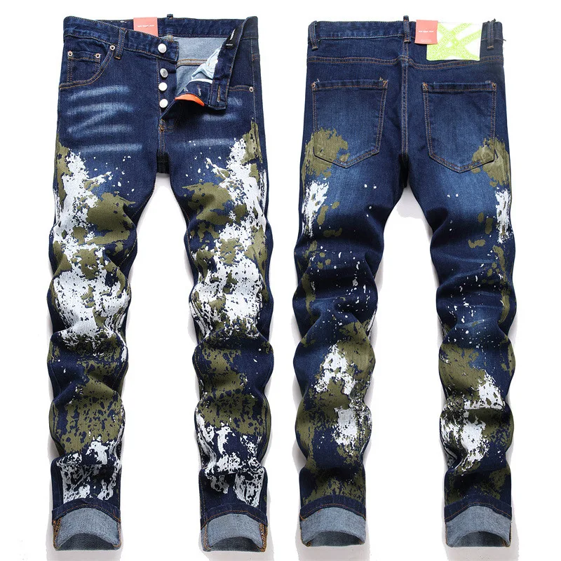 

Новые модные мужские джинсы High Street Strench Fit Синие рваные уличные джинсы Качественные мужские тонкие длинные джинсы Брюки Размер 38