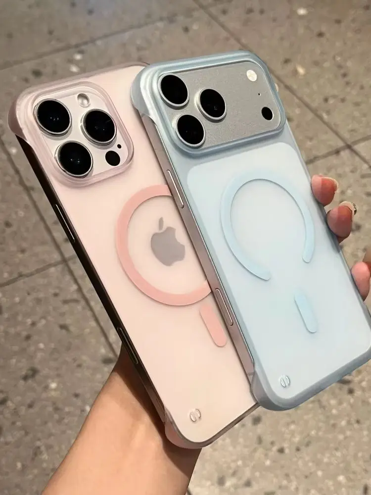 Ultradünne, matte, rahmenlose magnetische Hülle für iPhone 17 Air 16 15 14 Plus 13 12 11 Pro Max für MagSafe kabelloses Laden, transparente Schutzhülle