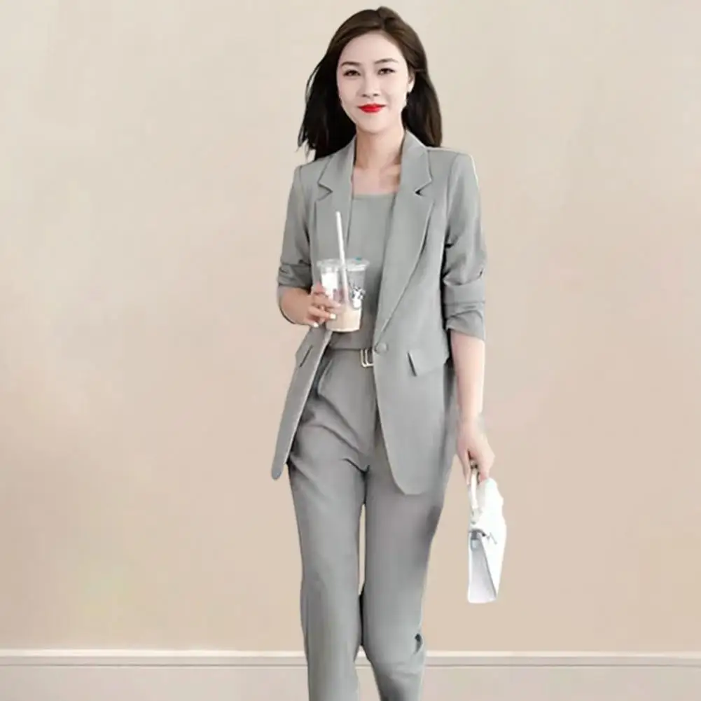 Ensemble formel avec cardigan à revers pour femme, pantalon taille haute, manteau en émail imbibé, pantalon professionnel élégant