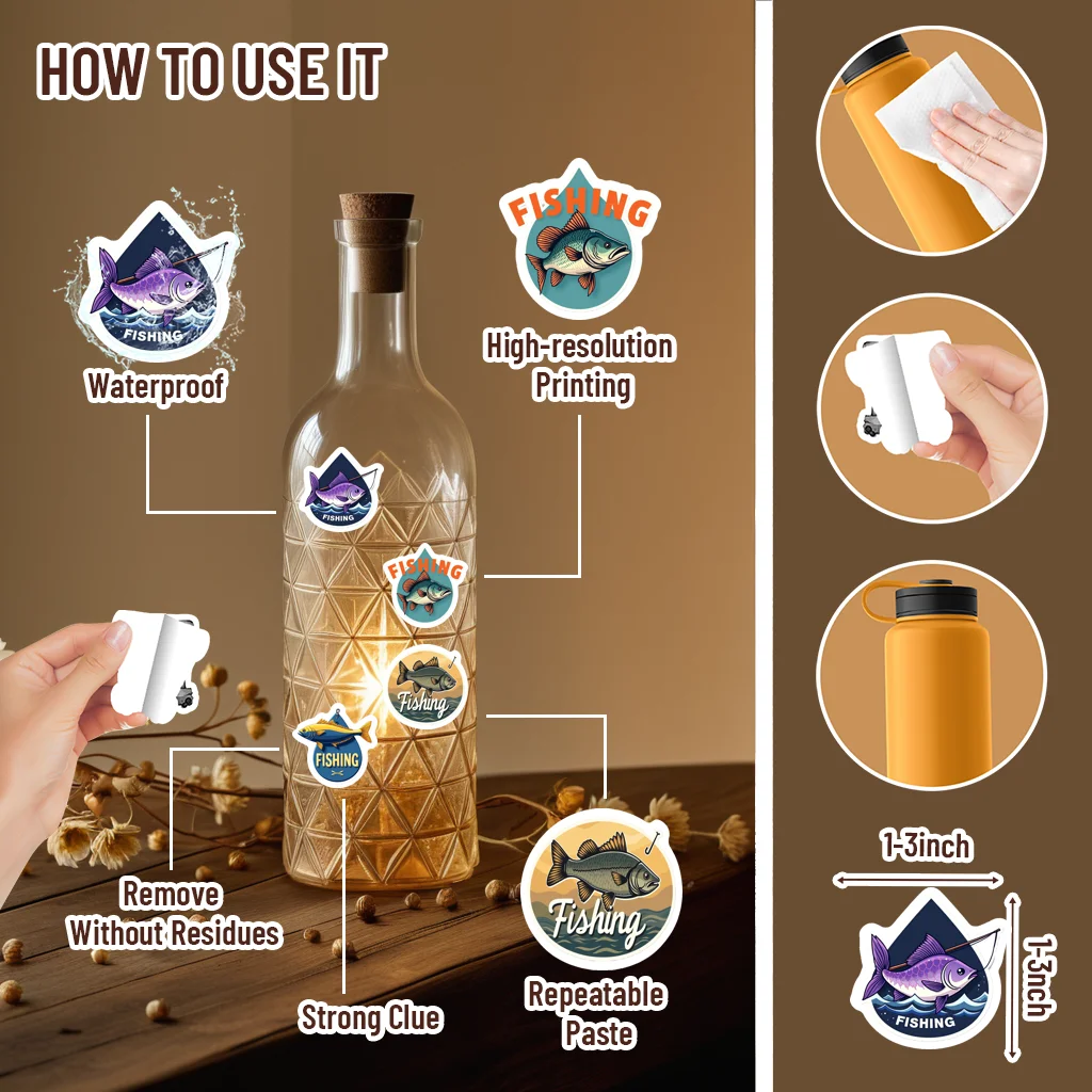 Calcomanías de peces juguetones, pegatinas de animales de pesca de dibujos animados, pegatinas DIY para teléfono, portátil, guitarra