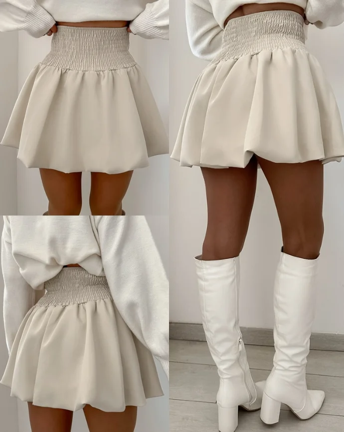 Y2K Short Skirt Woman 2025 Korean Popular Niche Strechy Elastic Pleated High Waisted Casual Fluffy Floral Bud Skirt Mini Skirt