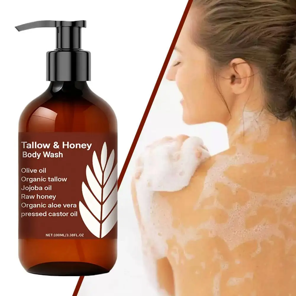 

Tallow Honey Гель для душа для мытья тела Чистка тела Гладкая Мягкая Увлажняющая кожа Средство для удаления грязи Насыщенная пена Оливковое масло Душ для тела 100 мл