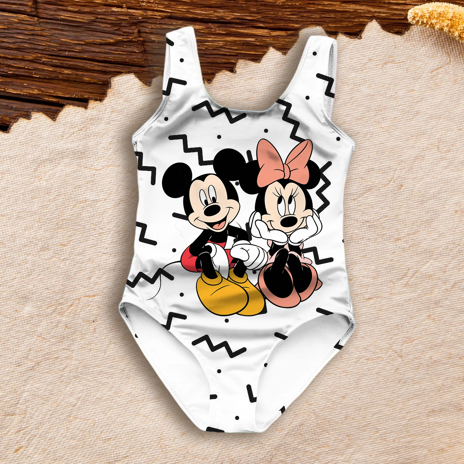 Disney Mickey Mouse And Minnie Cartoon Illustration 3D Printing Summer Swimsuit Cute Style Girls Beach Trip Clothes