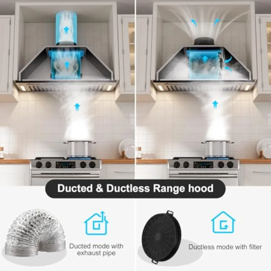 30 Inch Range Hood Insert with 900 CFM HighEfficiency Exhaust Fan for Kitchen Ventilation Voice and Gesture Control Touch Opera