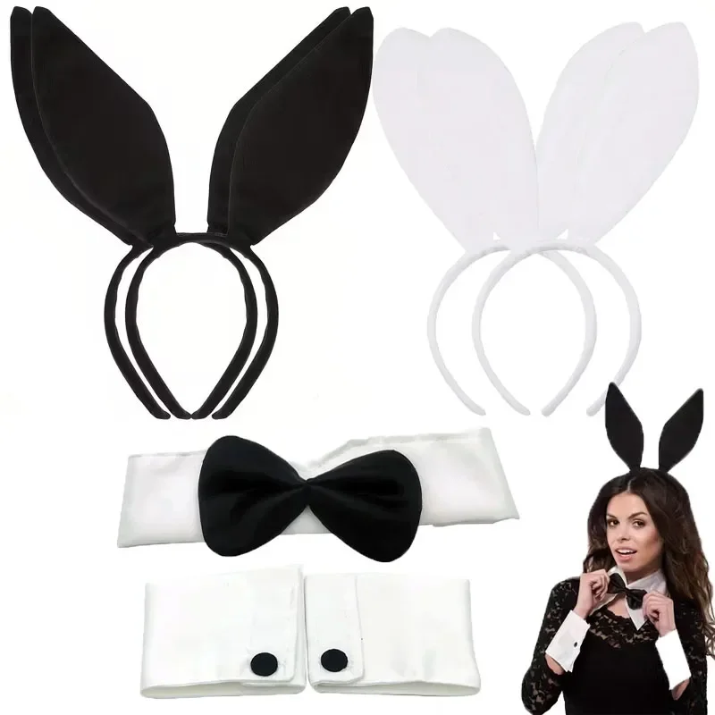Winter-Set mit Hasenohren und Fliege, Partybevorzugung, Kostüm, Stirnband für Ostern, Weihnachten, Halloween, Familienparty, Foto-Requisiten, Geschenk