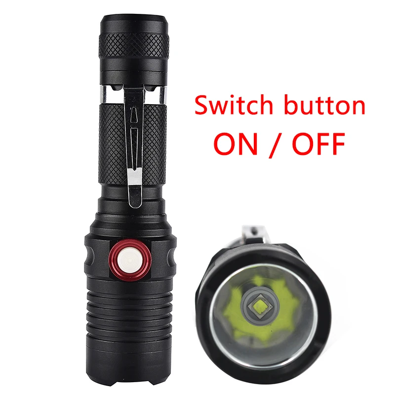 High Quality Single Switch Mode ON/OFF XM-L2 U3 Led Flashlight  Zoomable USB Rechargeable 18650 Battery Waterproof Torch Lantern