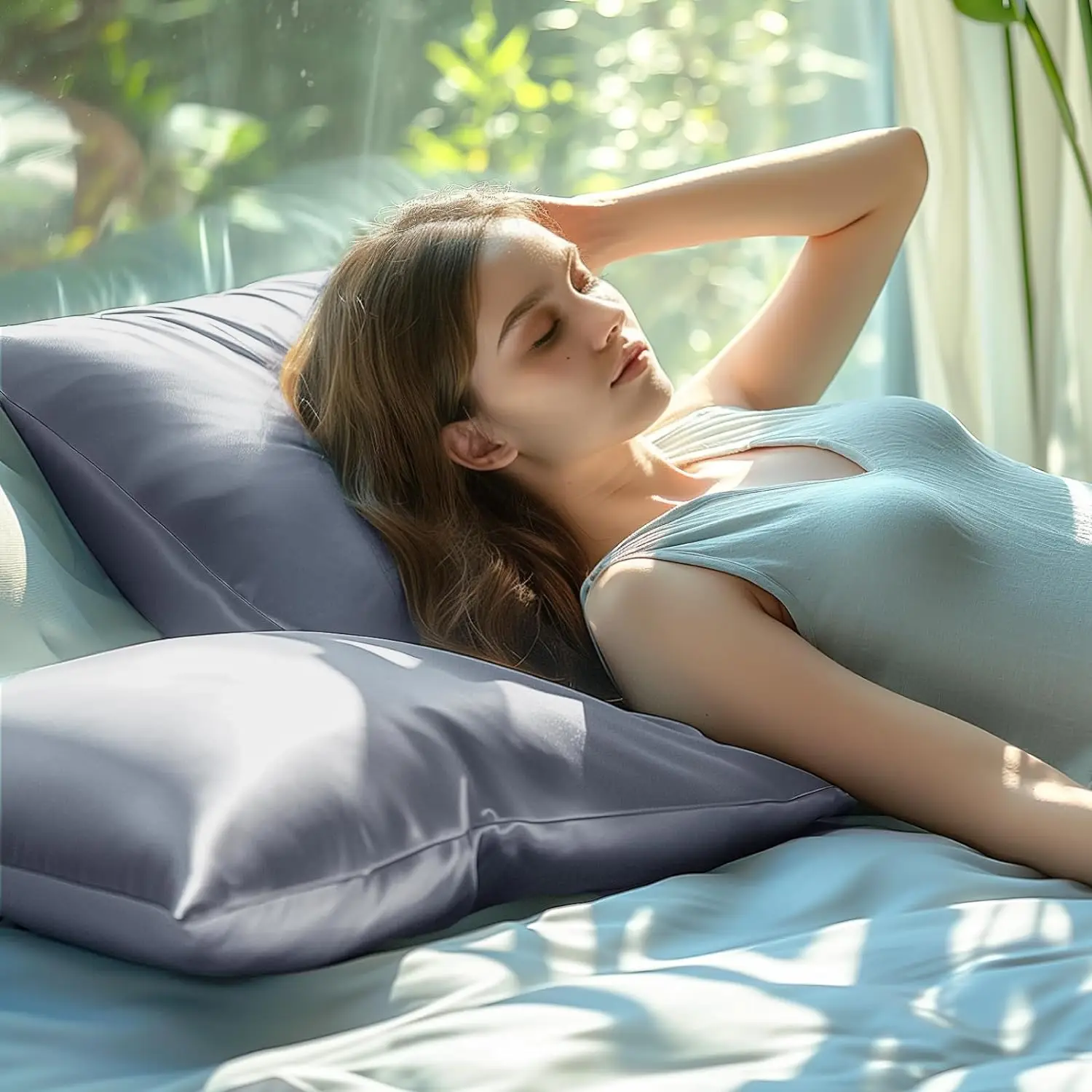 2pcs Bamboo Pillowcase for Hot Sleepers & Night Sweats Softness Cooling Pillow Cover with Envelope Closure