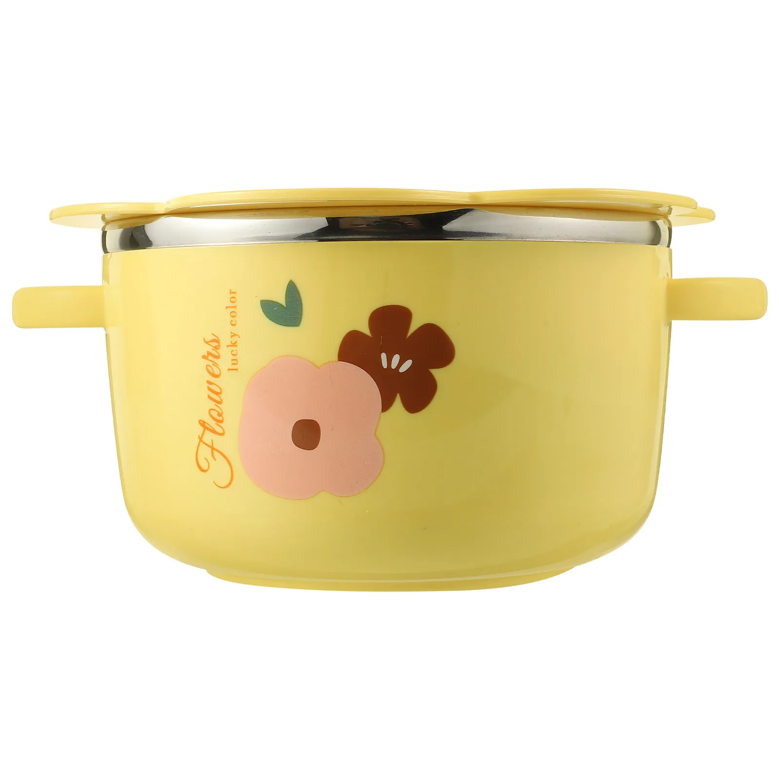 Premium Stainless Steel Flower Design Ramen Bowl with Lid Deep Thick Soup Noodle Bowl for Steaming Stewing Microwave Safe
