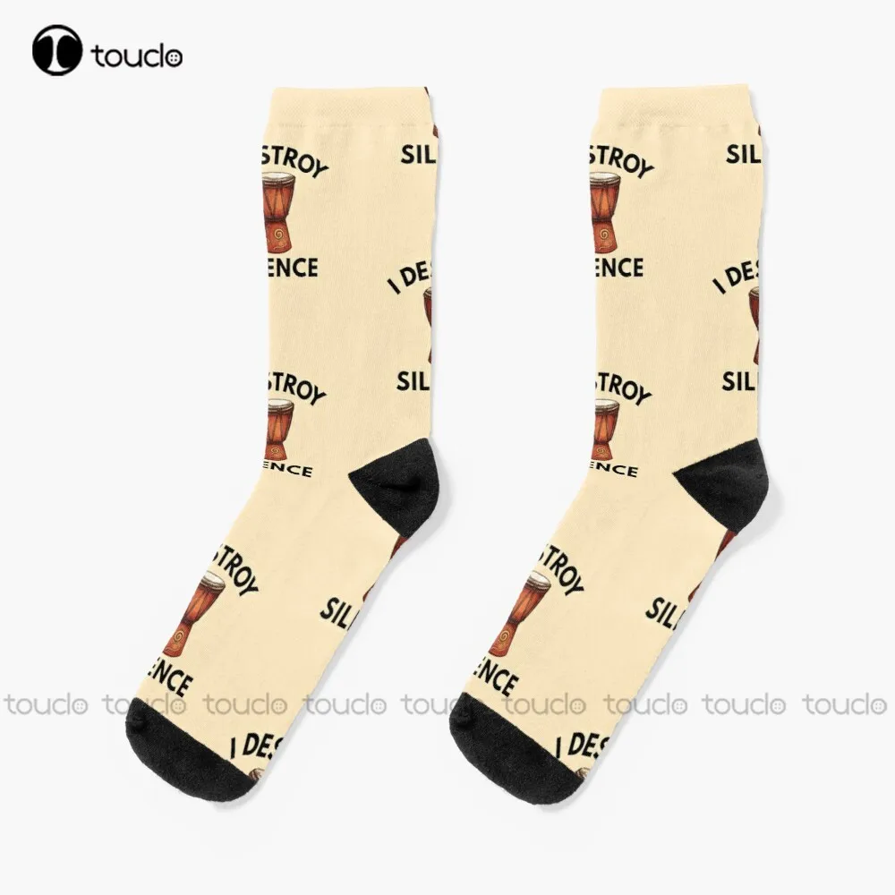 

I Destroy Silence With My Djembe Socks Slouchy Socks For Women 360° Digital Print Design Cute Socks Creative Funny Socks