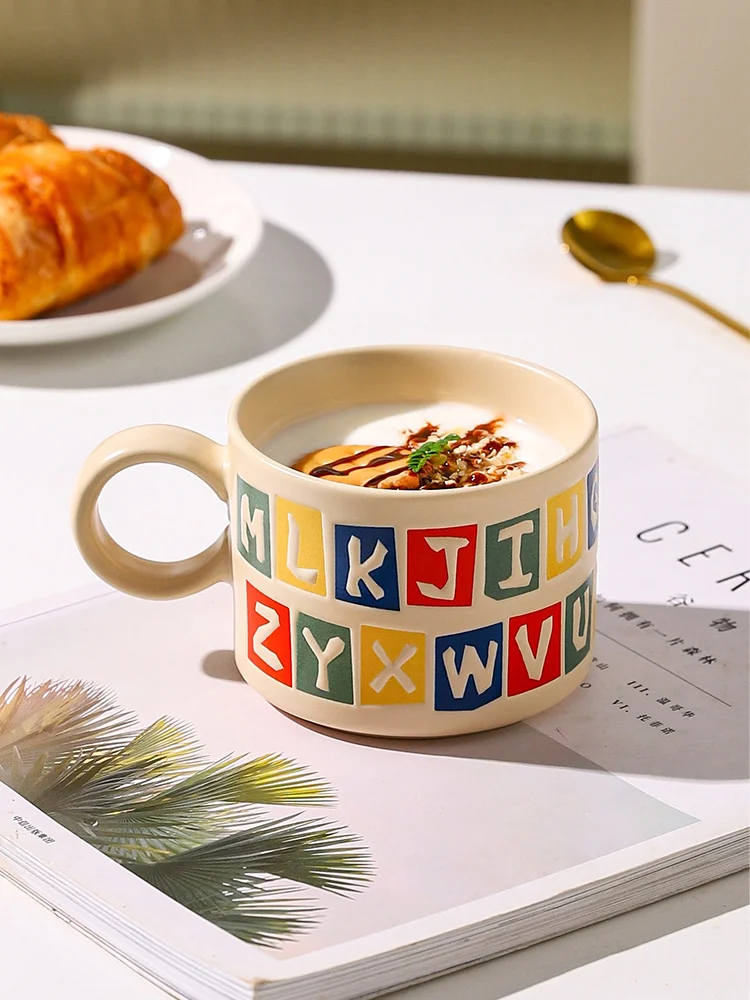 Ceramic Coffee Mugs Retro Creative Style 350ml Ins Popular Letters Number Printed Cups Nordic Home Office Water Milk Drinkware