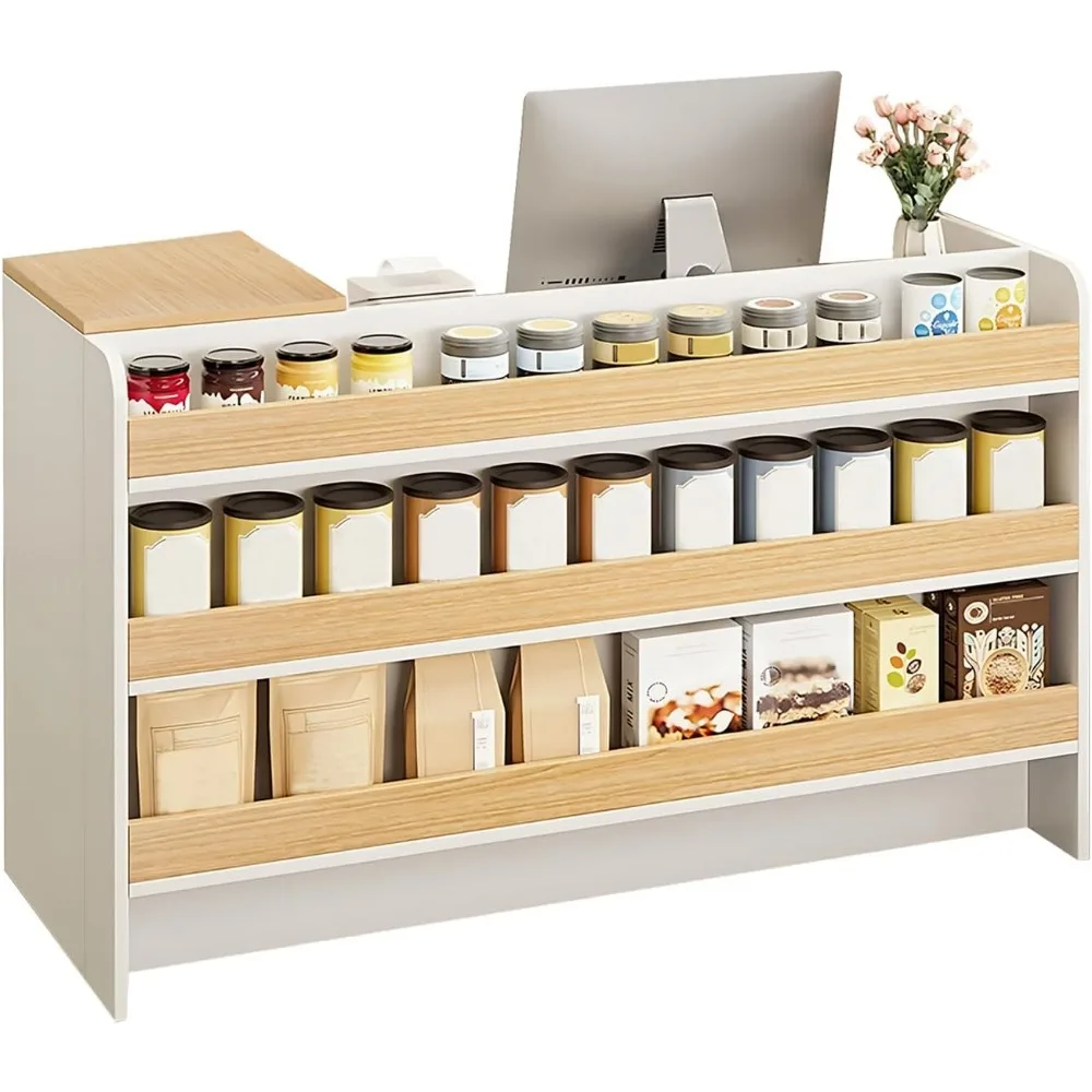 

Retail Reception Desk, Front Checkout Counter with Lockable Drawer, Cashier Reception Table for Store, Supermarket and Beauty Sa