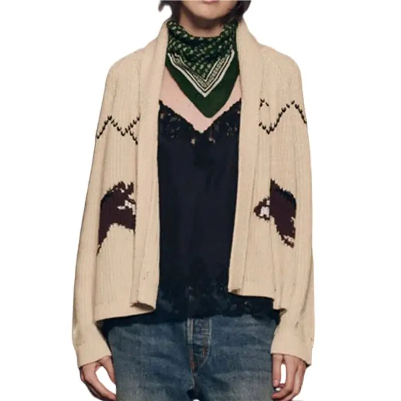 

ABRT-Women's Horse Cardigan Sweater Knit Y2K Animal Print Sweater Coat Vintage Clothes Fall Chunky Knitwear