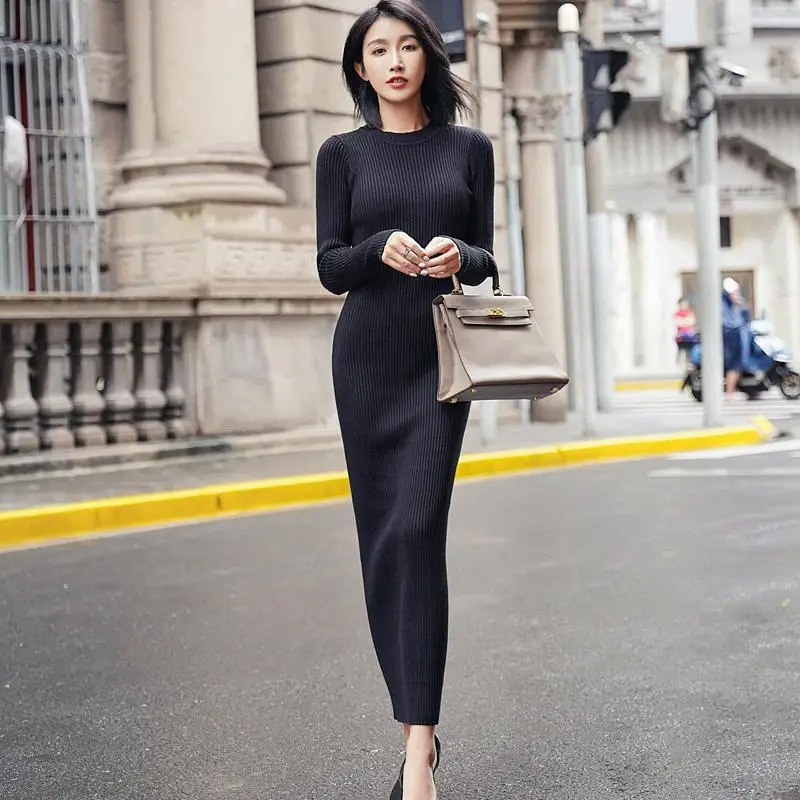Autumn Evening Knit Dresses for Women Maxi Winter Women's Sweater Knitted  One-piece Dress Sexy 2025 Long Sleeve Chic and Elegant - AliExpress  200000345